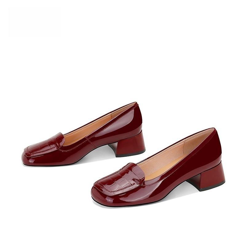 2025 осень новые туфли на одной педали женские одинарные туфли квадратный носок маленькие кожаные туфли толстый каблук женские туфли универсальные туфли с неглубоким вырезом