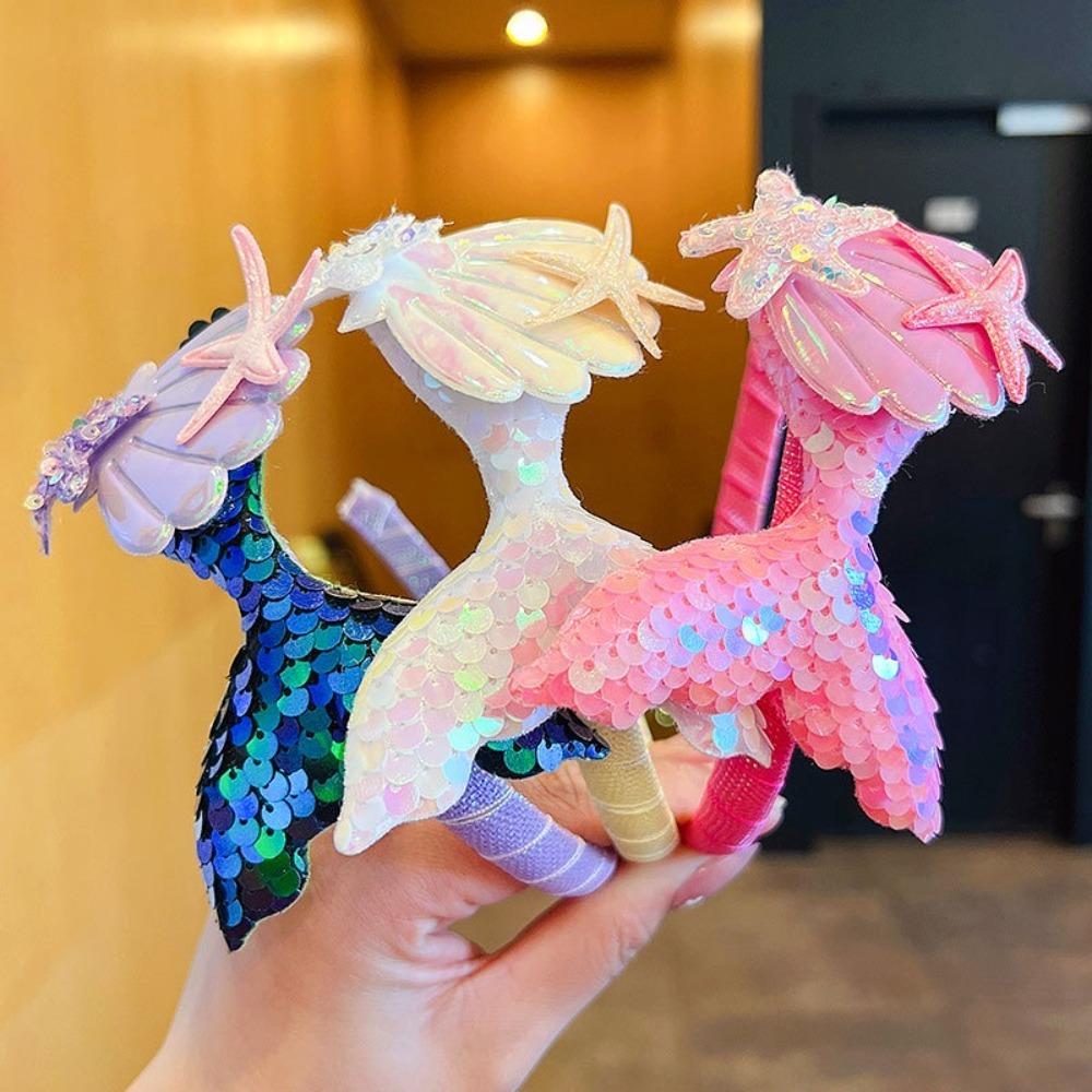 Мультяшная повязка на голову русалки принцессы лазерная головная повязка с блестками модный держатель для волос украшение для волос