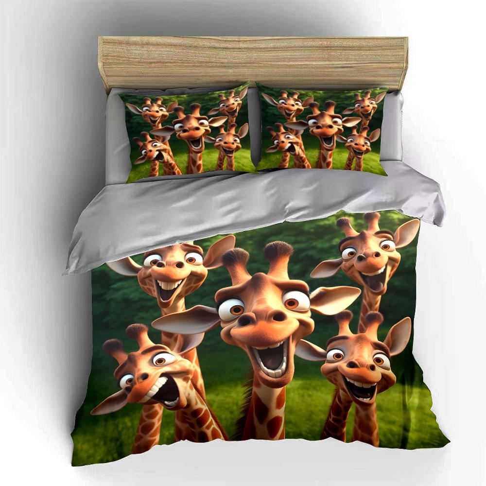 "Cartoon Giraffe Decor Set" Soft Skin-Friendly Bedding Set Includes 1 Duvet Cover And 2 Pillowcase, Gift