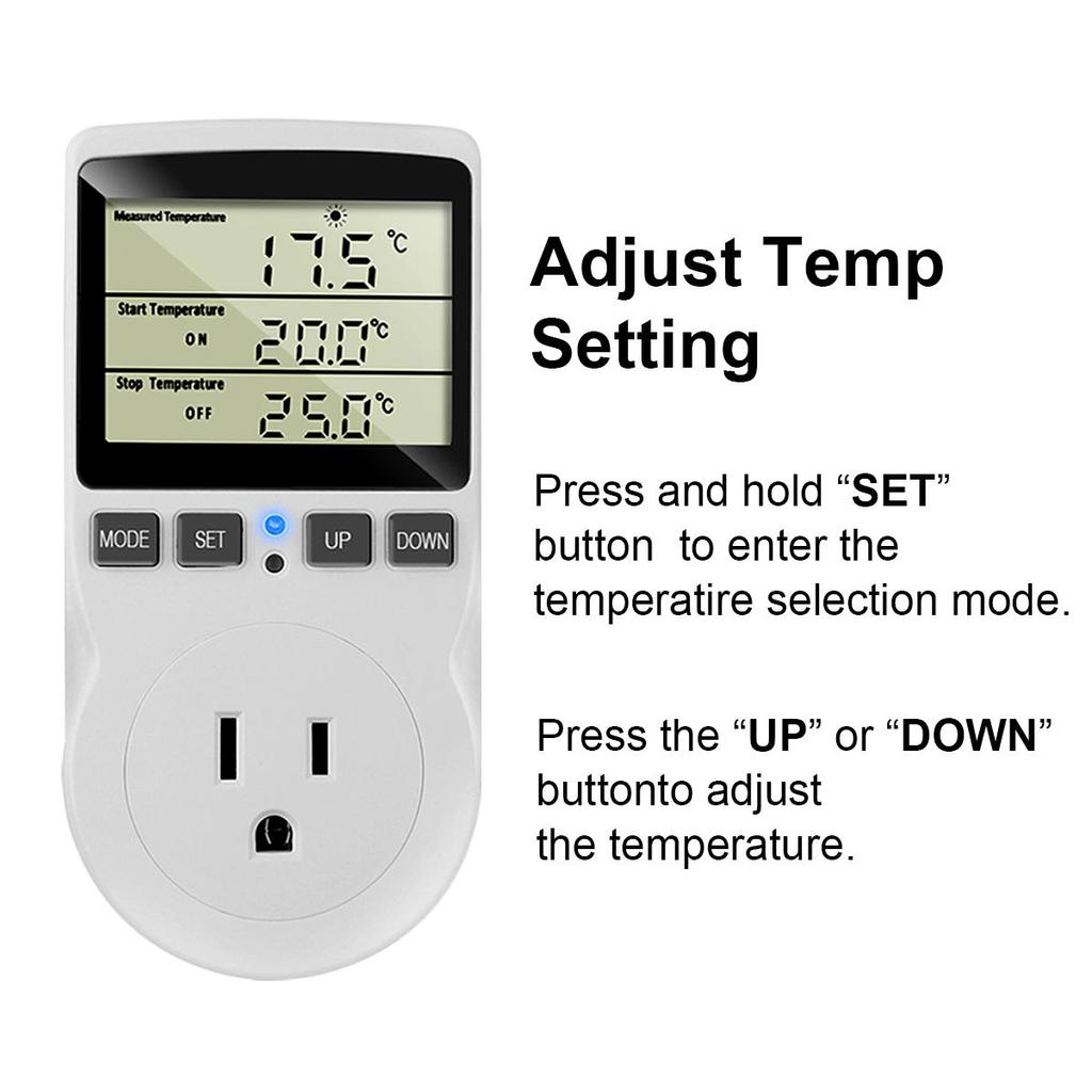 Digital Temperature Controller Socket with Backlight EU Plug Thermostatic Switch Temperature Controller with Sensors Probe Heating Cooling