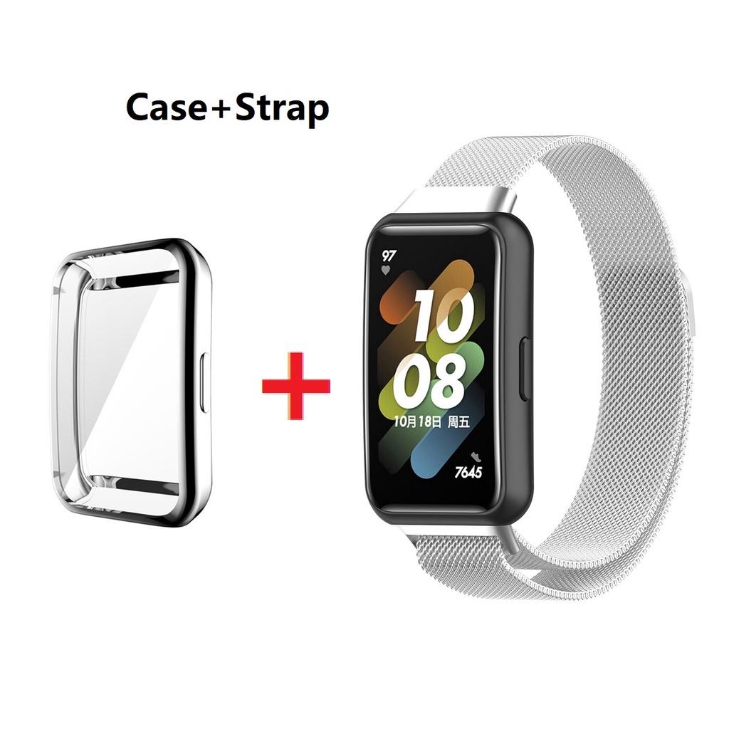 Ремешок + чехол из ТПУ для Huawei Band 8 7 6 Honor 6 Pro металлический магнитный ремешок для часов из нержавеющей стали