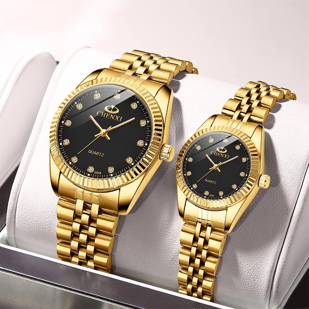 JEWELRYWE Couple Ultra Thin Quartz Analog Luminous Stainless Romantic Set of Black Watch, Watch, Hands, Casual, Steel, Men's, Women's, Lover, Wedding,