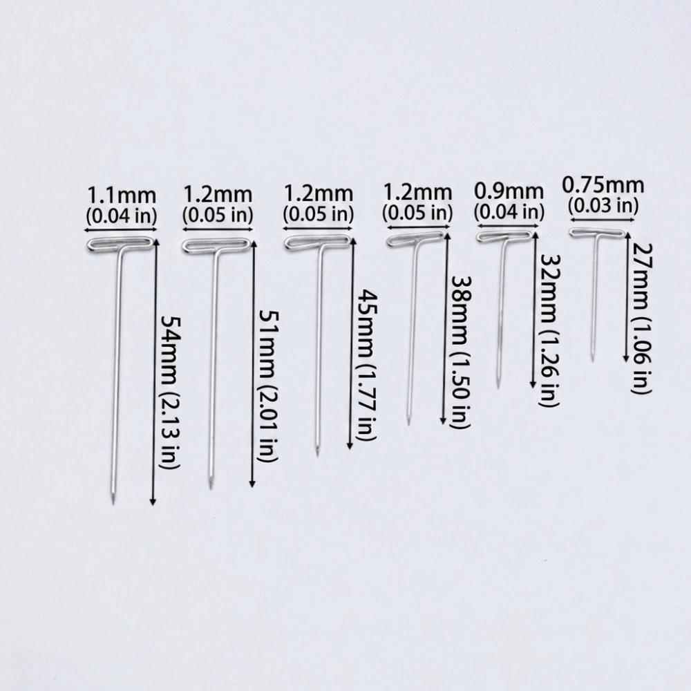 100Pcs 27/32/38/45/51/53mm T Pins Sharp Point Positioning Needle Sewing Pins for Wigs DIY Crafts