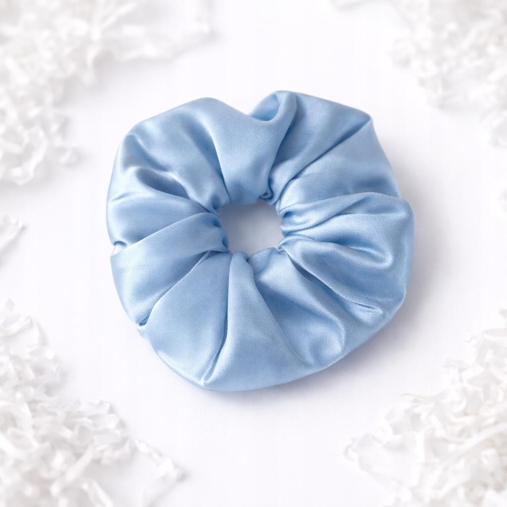 Jedwabna gumka do włosów scrunchie mulberry 6A niebieska XL duża premium