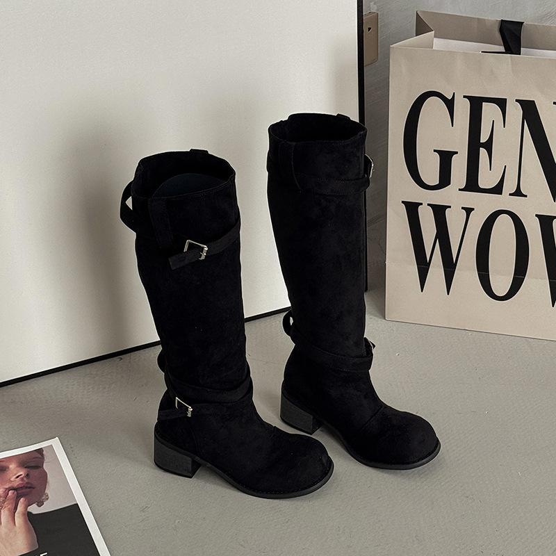Ретро универсальные повседневные ботильоны для наслаивания, ковбойские ботинки в западном стиле, летняя мода, высокие голенища, два способа носки, замшевые женские ботинки на толстом каблуке