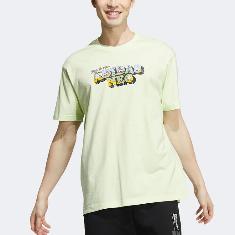 adidas Neo Cartoon Logo Print Спортивная свободная футболка с короткими рукавами Мужские топы кислотно-зеленого цвета HC9662