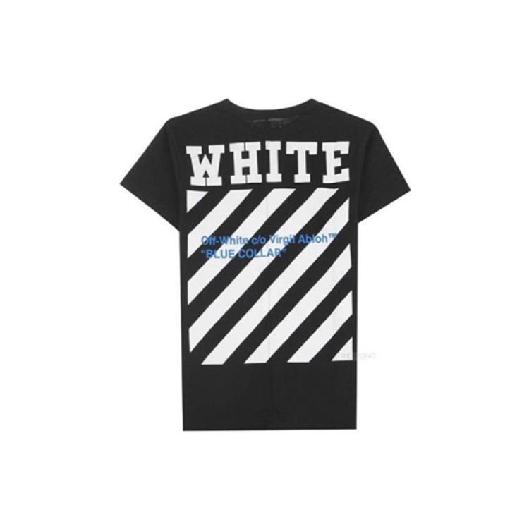 Off-White Хлопковая полосатая футболка с принтом и круглым вырезом, с короткими рукавами, мужские топы, черный OMAA002G20JER0091034