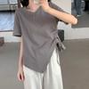 Summer Irregular Solid T Shirts Women‘s O-neck Short-sleeve T-shirt Casual Slim Elastic Drawstring Y2k Crop Tops Women Clothes