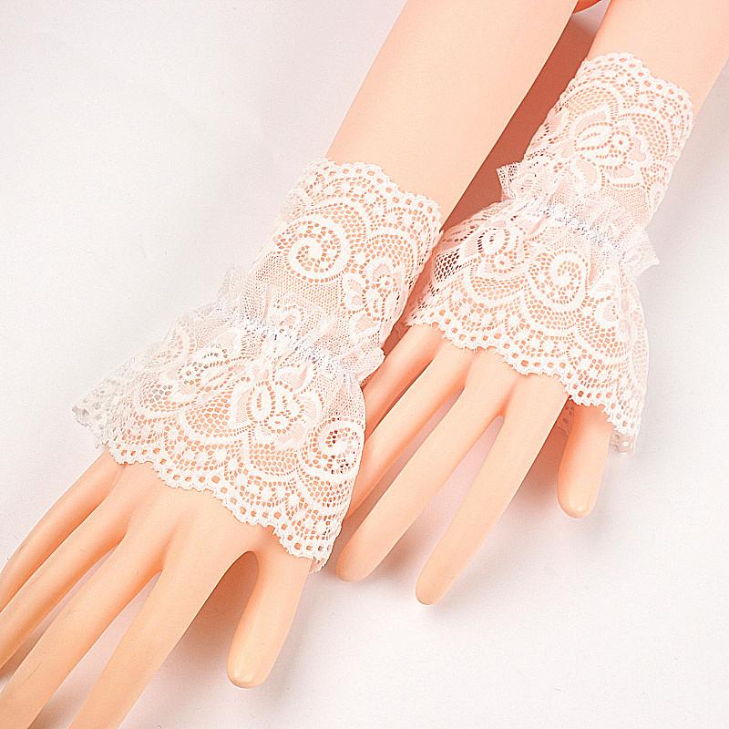 Fashion Gothic Fingerless Glove Sleeves Women Lace Short Arm Sleeves Wrist Cuffs Bracelets Solid Black White Gloves