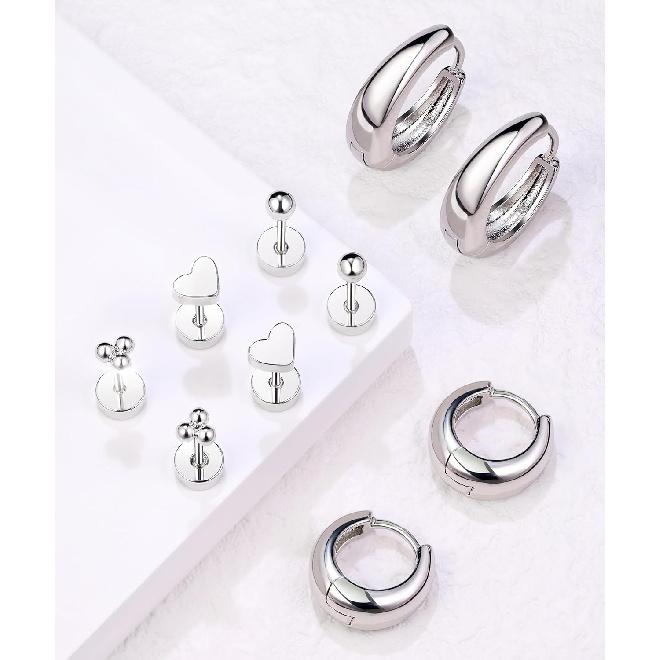 Flat Back Stud Earrings for Women Cartilage Helix Stainless Steel Earring Set for Sensitive Ears Piercing Tragus