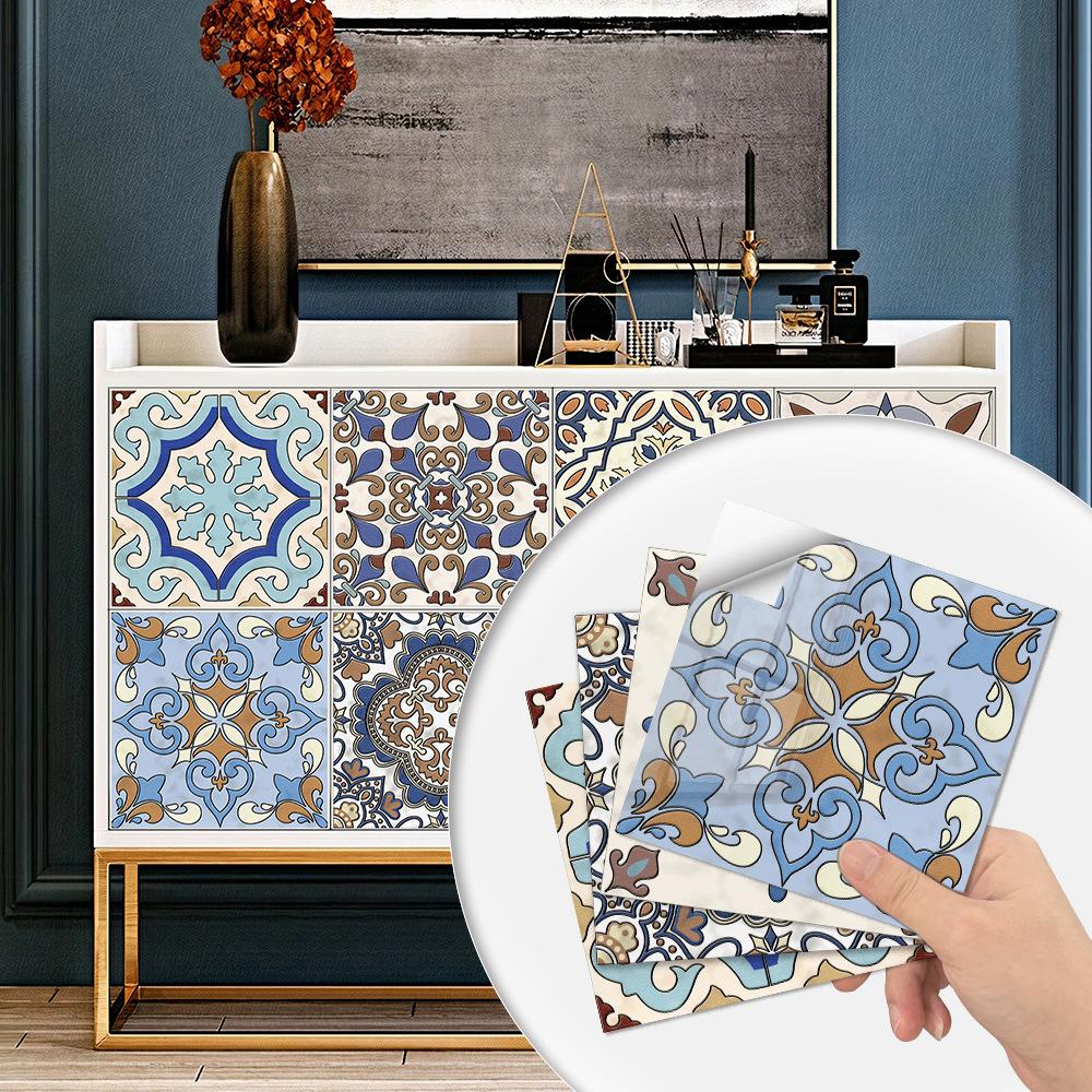 10 Pieces European Style Tile Wall Sticker Self-Adhesive Living Room Bathroom Renovation Wallpaper Pvc Crystal Film Tile Sticker