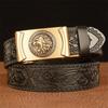 Male Belt Genuine Leather Belt for Men Carving Pattern Automatic Buckle Belt Strap for Jeans