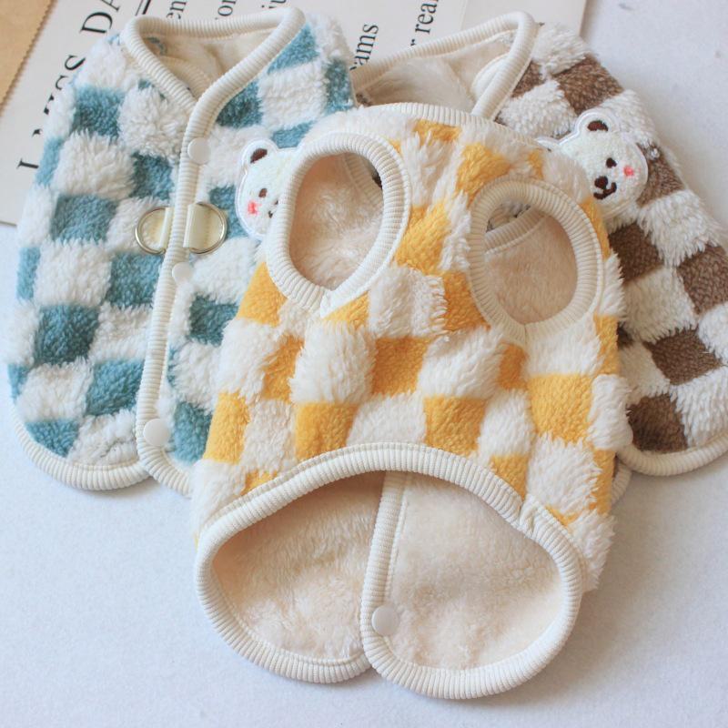 Новый теплый жилет для собак на осень/зиму - плюшевый мишка и панда с шахматным узором