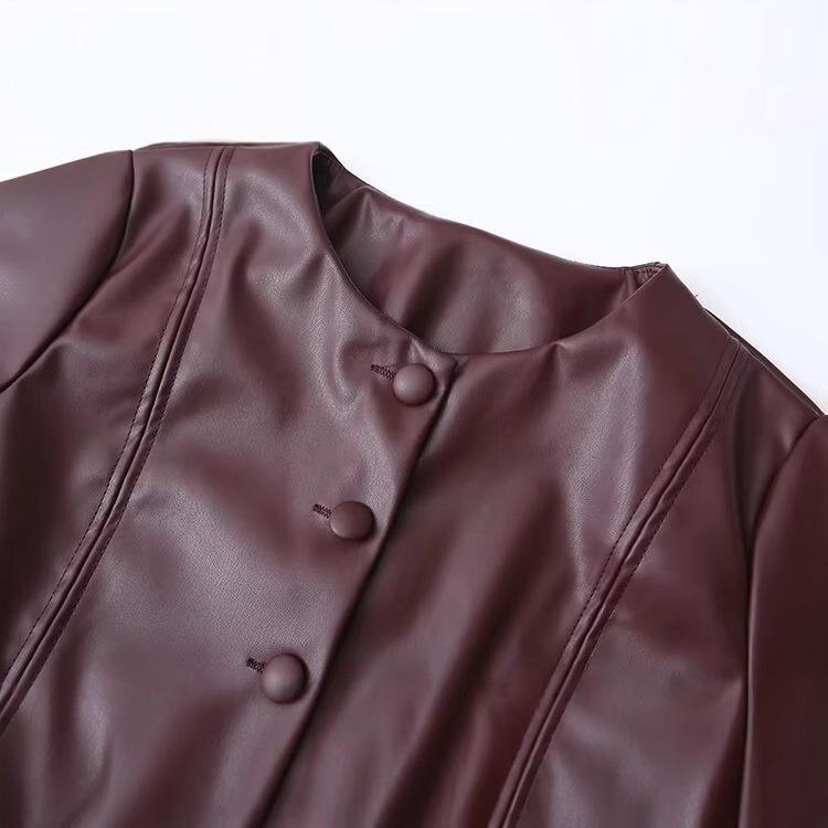 2024 Осень Женская Универсальная Короткая Кожаная Куртка в Европейском и Американском Стиле