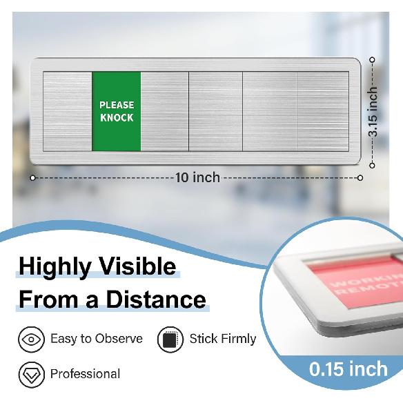 Office Door Sign With Adjustable Stand, 6 Options Privacy Slider Do Not Disturb, Please Knock, In A Meeting, Out Of Office, Working Remotely, Back