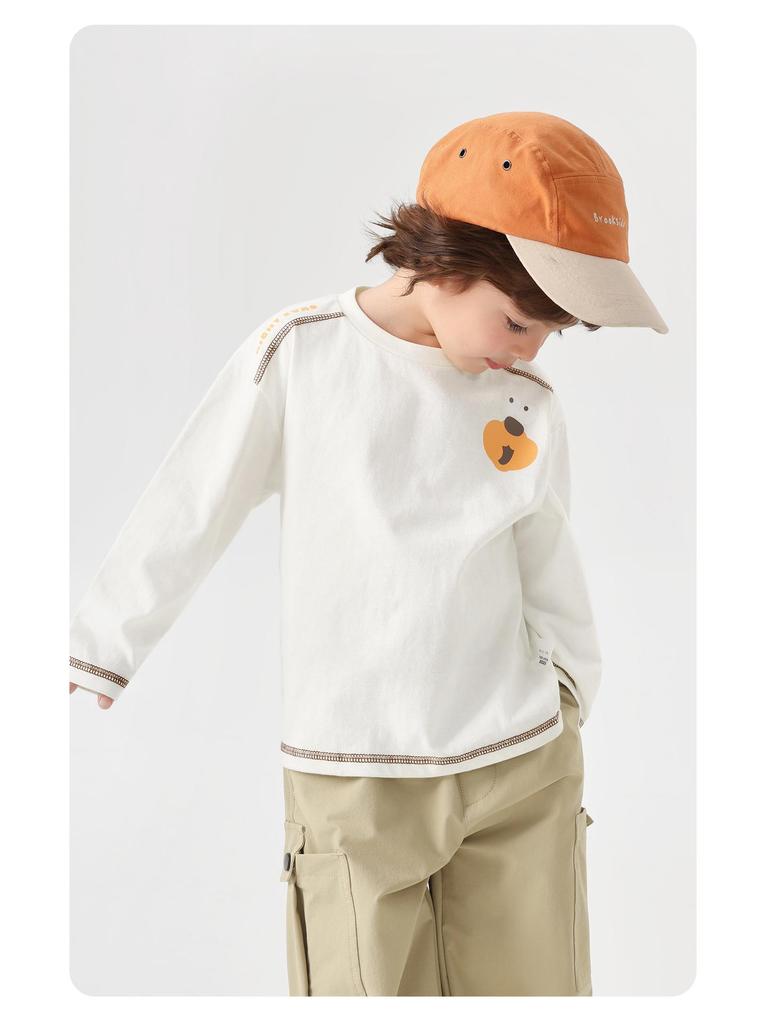 2026 Boys' Pure Cotton Long-Sleeve T-Shirt - Spring & Autumn Trendy Base Layer