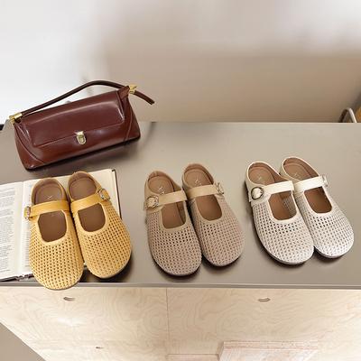 Мода 2025 Новые летние женские плетеные сандалии-шлепанцы с перфорацией, дышащие, на плоской подошве, противоскользящие, повседневные пластиковые шлепанцы-вьетнамки