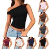 Women Off The Shoulder Sleeveless  Soild  Sexy Cute Tee Slim Fit Tight Crop-Top T Shirt Tank