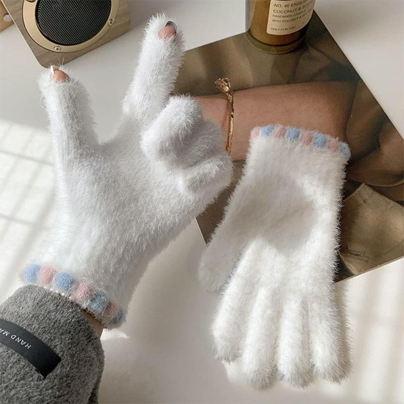 Женские зимние мягкие эластичные перчатки для сенсорных экранов, теплые вязаные перчатки с плюшевой подкладкой