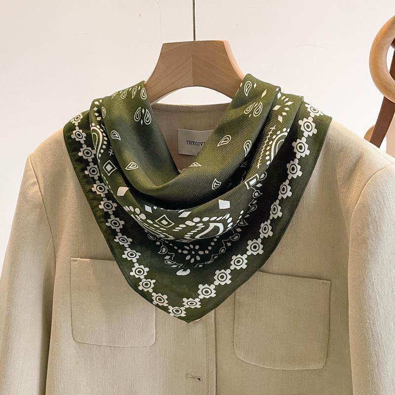 Women's French Red Cotton Silk Blend Scarf – 70CM Neck and Headscarf, Spring/Autumn Fashion Accessory