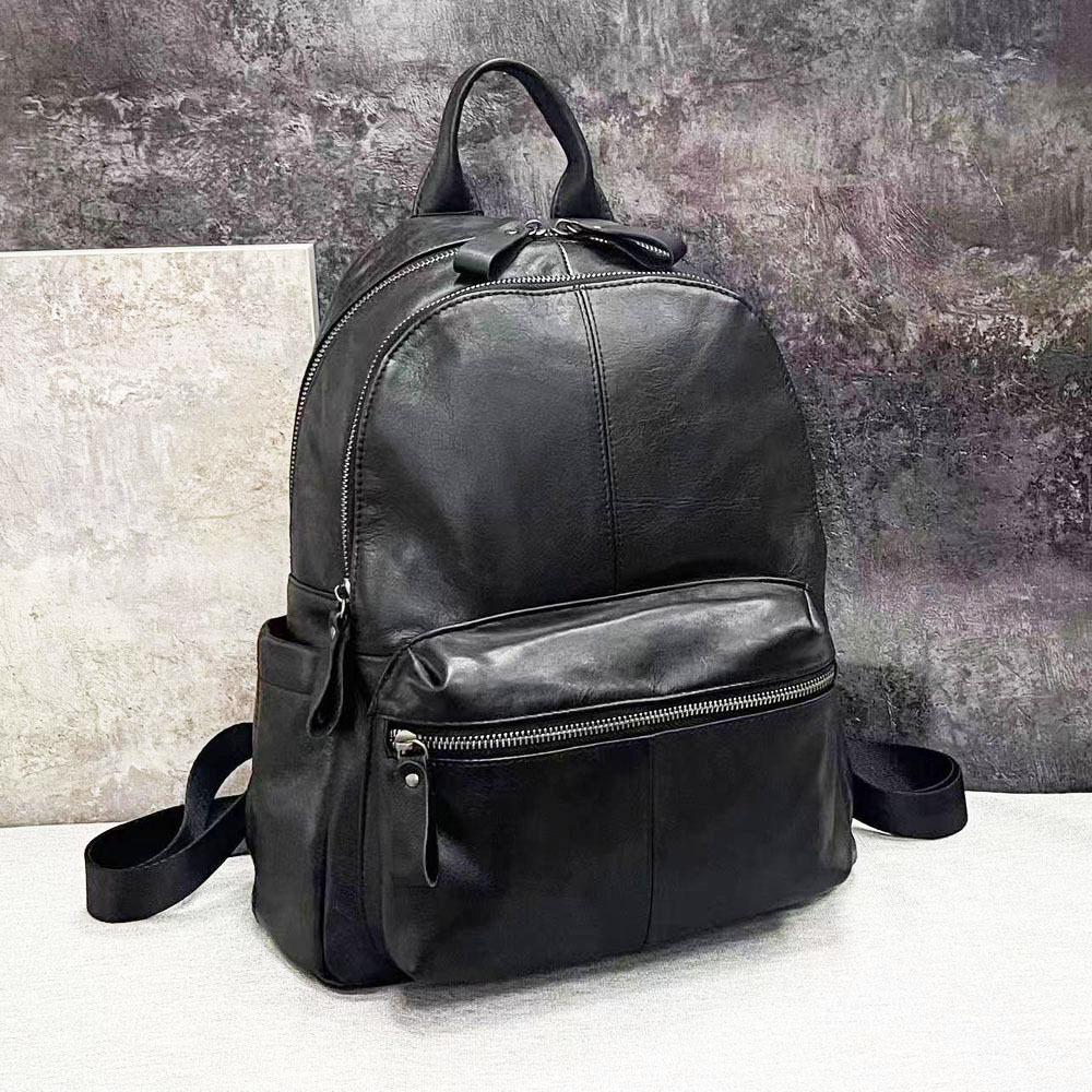 Кожаный рюкзак женский черный первый слой мягкий коровья кожа женский рюкзак модная женская сумка
