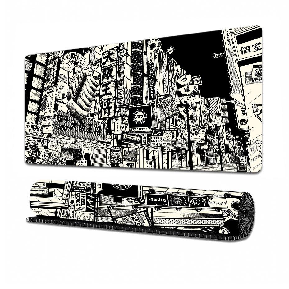 Japanese Anime-style Mousepad, Extra-large Gaming Mouse Pad with Cyberpunk Urban, Fantasy Animation Style, Non-slip Desk Mat, 800x300x3 Mm