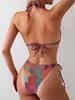 2025 European & American Women's Print Sexy Backless Double Tie Bikini Swimsuit