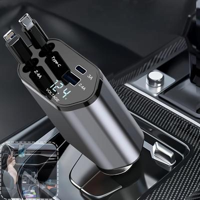 4 в 1 120 Вт выдвижное автомобильное зарядное устройство USB Type C кабель для iPhone Huawei Samsung шнур для быстрой зарядки адаптер прикуривателя