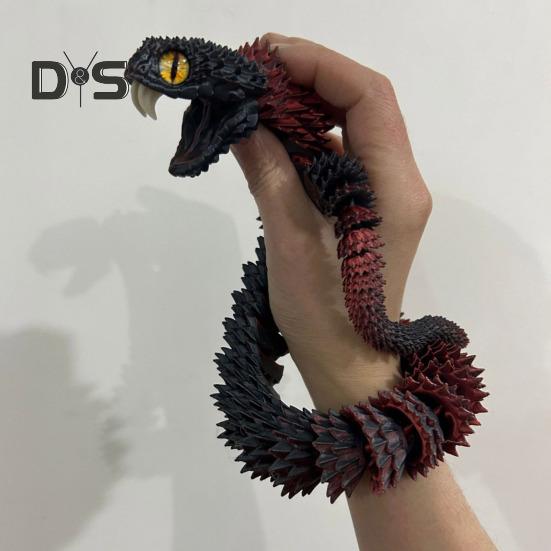 3D Printed Snake Toy Articulated Snake with Openable Mouth And Retractable Teeth Flexible Fidget Snake Toy for Adults Kids