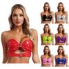 Women Hollow Out Metallic PU Bras Tops Camisole Bustier Lingerie Role Play Costume Music Festival Rave Party Clubwear Punk Style