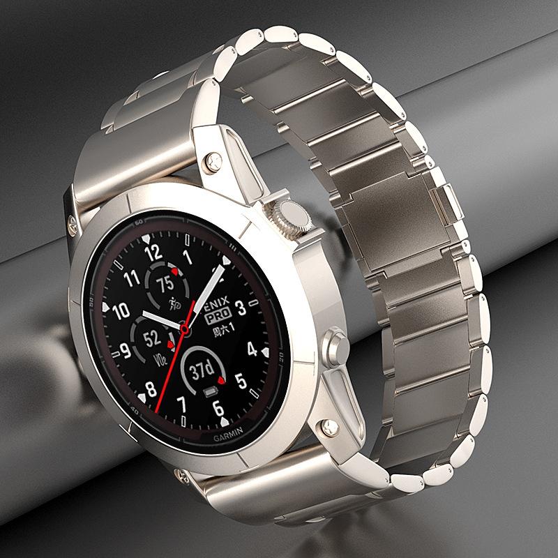 For Garmin Tactix 7 Pro/Fenix 7X/6X Pro/5X Plus Watch Band 26mm 3-Bead Titanium Alloy Straps with Magnetic Clasp