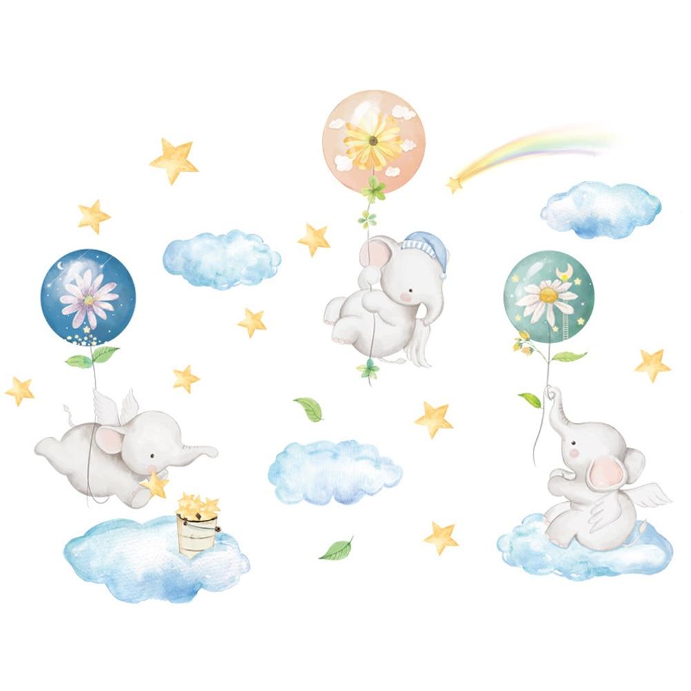 Наклейки на стену с изображением воздушного шара и слона, детская комната, детская спальня, фоновое украшение, обои с изображением мультяшных животных, наклейка для домашнего декора