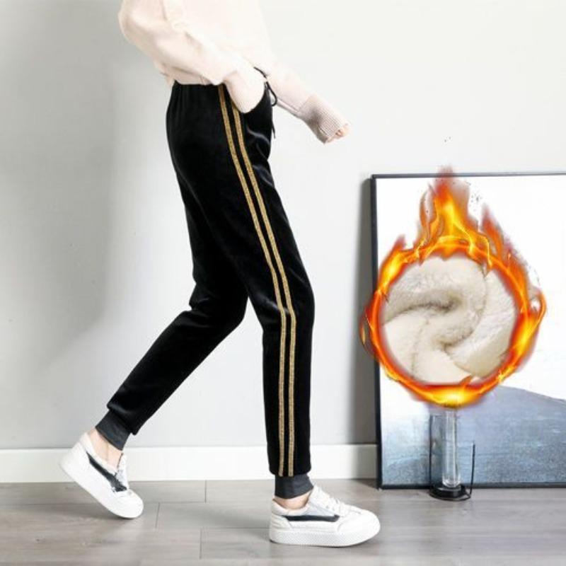 Женские утолщенные бархатные спортивные брюки, зимние модные теплые свободные повседневные плюшевые брюки