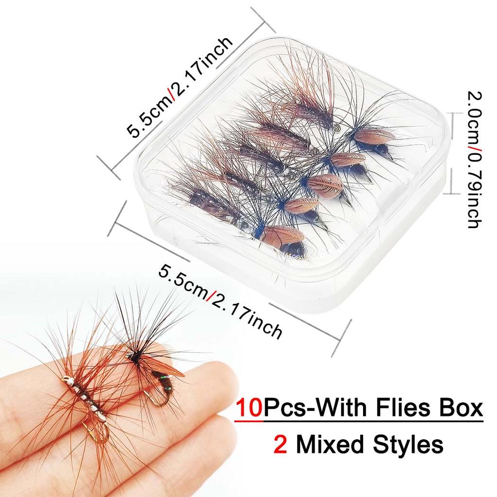6/10 шт., размеры № 10, крылатые ручейники для лося и искусственные черные крылья, мушка для тела жука, сухие мушки, искусственные насекомые, приманка для форели, щуки, окуня, рыболовные снасти