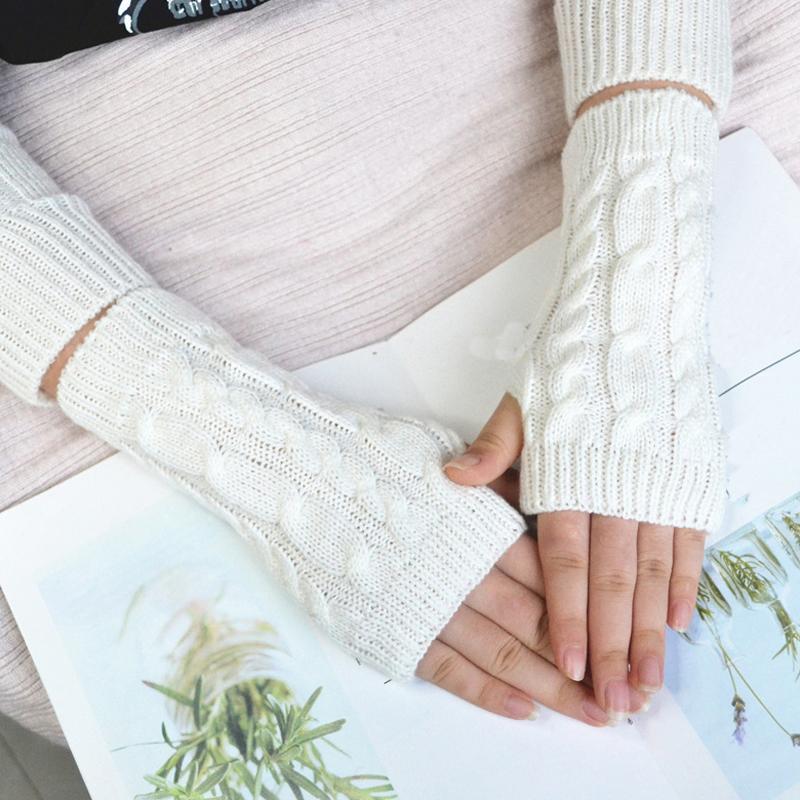 Women Long Fingerless Gloves Knitted Mitten Hand Warmers Winter Warm Wool Knitting Half Finger Gloves Unisex Arm Sleeve