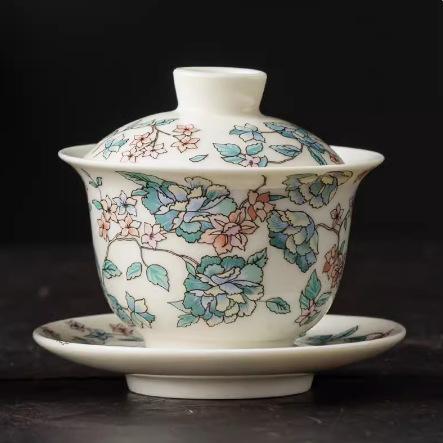 Camellia Kung Fu tea set cover bowl teacup ceramic enamel color three talents cover bowl single cup tea can is not hot tea bowl