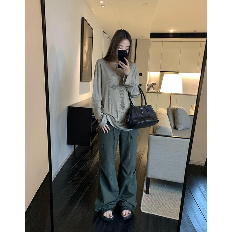 2024 Summer Women's Loose Long Sleeve Printed Drapey T-Shirt