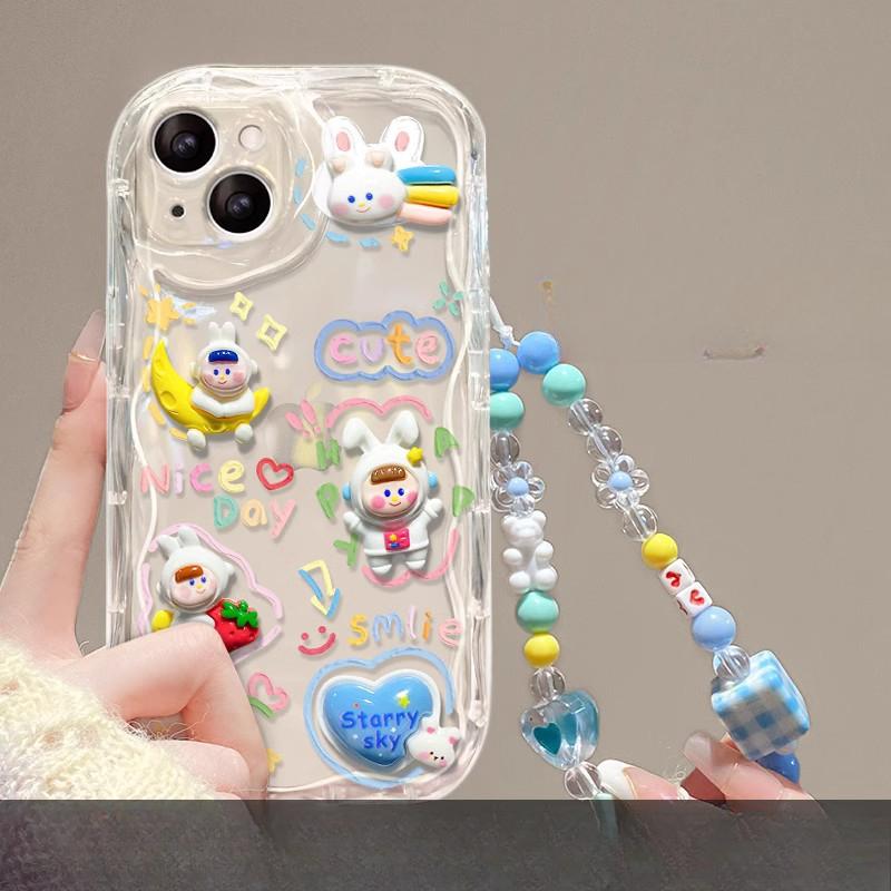 Подходит для чехла для мобильного телефона Huawei P60 Mate50pro Нишевый Противоударный Honor 70 Прозрачный цвет Трехмерная цепочка с кроликом