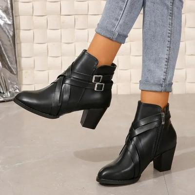 Брендовые женские ботинки с пряжкой на ремне, модные, с боковой молнией, для офиса и карьеры, новые, с круглым носком, ботильоны, женская обувь