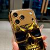Чехол для телефона iPhone 17Air 17 16 15 14 13 12 11 Pro Max Plus 16E XR 7 8 Xs X со стеклянной крышкой, с шестеренками, черепом, гальваническим золотым покрытием