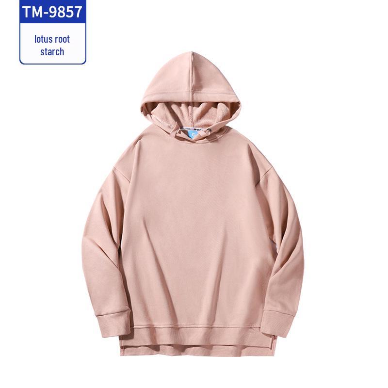 Custom Solid Color Hooded Sweatshirt: Logo Print Early Autumn Pullover for Workwear, Cultural Events, or Class Uniforms.