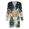 Женская мода повседневная куртка-кардиган средней длины с принтом рождественской елки