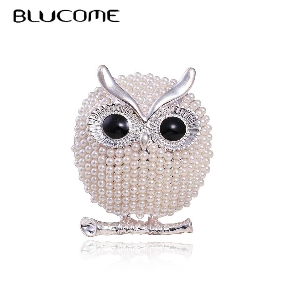 Blucome New Hot Selling Jewelry Owl Cute Cartoon Corsage Alloy Electroplating Pearl Pin