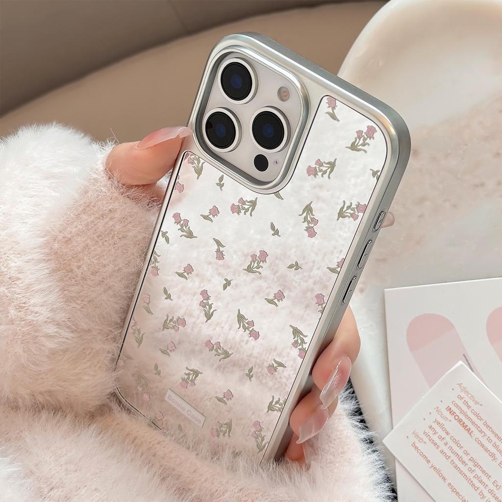 Pink Flowers Suitable for 16 Apple 15pro Max Mobile Phone Case Iphone14 Mirror 13 Electroplating 15 Gentle