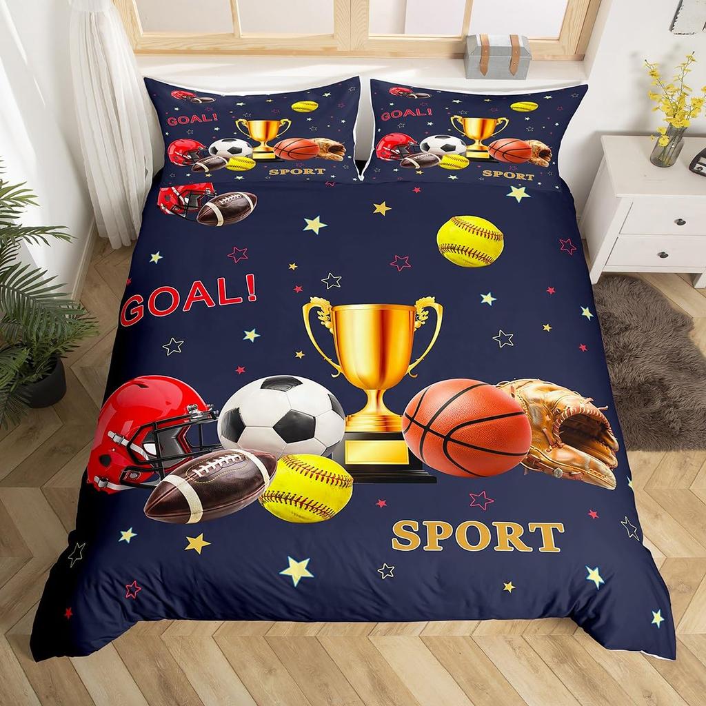 Комплекты пододеяльников Trophy для подростков, детей, размер Queen, легкие пуховые, декор для комнаты, 2 наволочки, 1 пододеяльник, без одеяла