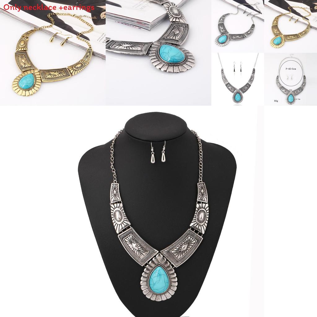 Винтажное Ожерелье с Подвеской в Форме Капли Воды на Сплавленной Цепочке и Серьги для Ретро-Энтузиастов