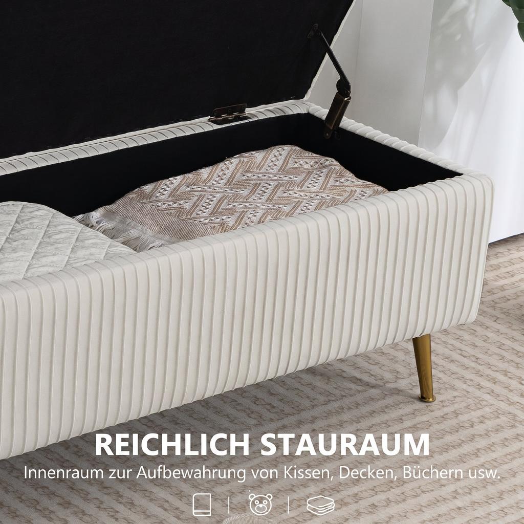 Bench with Storage Space, Upholstered Bench with Velvet Look, Golden Steel Legs, Bed Bench for Living Room