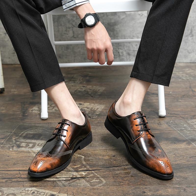 Модные туфли-блоки для мужчин, остроносые, из лакированной кожи, черные, коричневые, в европейском молодежном стиле, деловая мода, формальные туфли, размер 38-48, мужская обувь