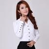 Women's Spring and Autumn Cotton V-neck Long-sleeved Shirt Solid Color Single Row of Multi-button Professional Women's Clothing
