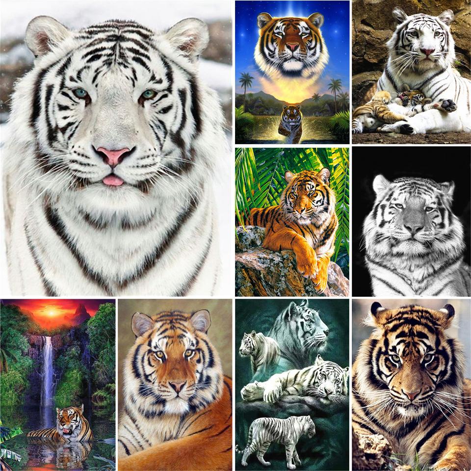 Diamond Painting "Tiger" Animal 5D DIY Full Round Diamond Embroidery Kit Rhinestone Cross Stitch Decoration Mosaic Picture Gift